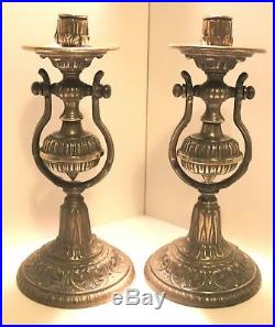 Pair Of Antique Brass Candlesticks Nautical Wall Sconce Gimbal Candle Holders 70