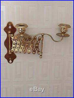 Pair Of Antique Brass Wall Or Piano Candle Holder Sconces