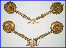 Pair Of Antique French Bronze Piano Sconce Candleholders Wall