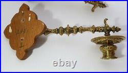 Pair Of Antique Solid Heavy Adjustable Brass Wall Candle Holders Piano Sconce