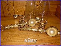 Pair Of Baldwin Brass Wall Sconce Candle Holders with Glass Hurricane Shades