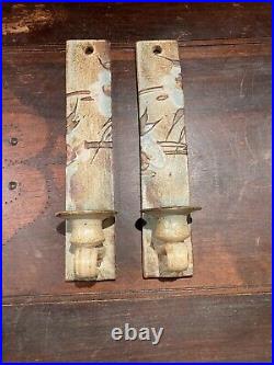 Pair Of Beautiful Glazed Stoneware Or Ceramic Wall Sconces