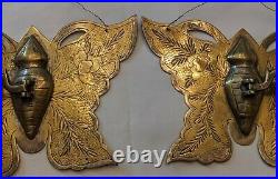 Pair Of Brass Engraved Chinese Wall Scones