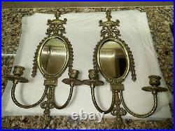 Pair Of Brass Mirrored Two Arm Candle Holders Hanging Wall Sconces