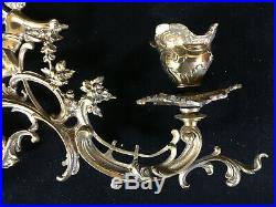 Pair Of French Brass Cherub Wall Candle Sconces Circa 1870