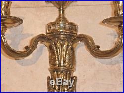 Pair Of Italian Signed Bronze Candle Holder Wall Sconces