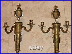 Pair Of Italian Signed Bronze Candle Holder Wall Sconces