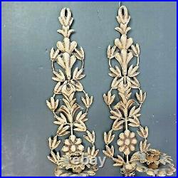 Pair Of Metal Tole Floral Wall Sconce Candle Holders Brown 28