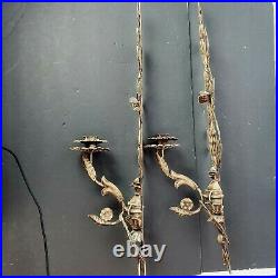 Pair Of Metal Tole Floral Wall Sconce Candle Holders Brown 28