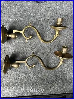 Pair Of Mottahedeh Vintage Brass Candle Wall Sconces Scroll Design EUC