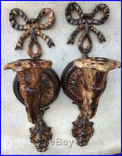 Pair Of Victorian Elaborate Cast Iron, Wall Mounted Candle Holders