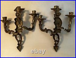 Pair Of Vintage Brass French Design Mid Century Three Armed Candle Sconces