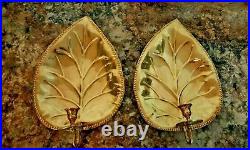 Pair Of Vintage Brass Leaf Candle Holder Wall Sconces