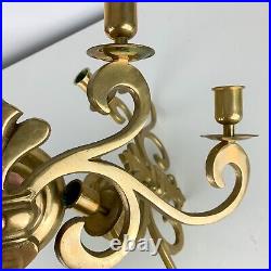 Pair Of Vintage Brass Wall Sconce 4 Candle Holders Fleur De Lis Scroll Hangings