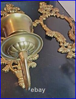 Pair Of Vintage GatCo Solid Brass Made In India Mcm Floral Ornate Large Wall