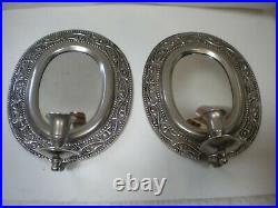 Pair Punched Tin Mirrored Wall Candle Holder Sconce