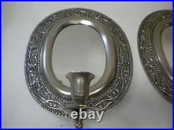 Pair Punched Tin Mirrored Wall Candle Holder Sconce