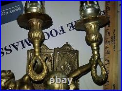 Pair -Set of 2- ANGEL CHERUB Solid Brass Antique Wall Sconces Candle Holders