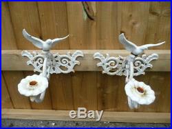 Pair VINTAGE Cast Iron BIRD Dove SCONCES Wall Candle Holders FRENCH COUNTRY