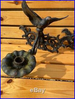 Pair Vintage Antique Cast Iron Wall Brackets Sconces Candle Holder Ornate Doves
