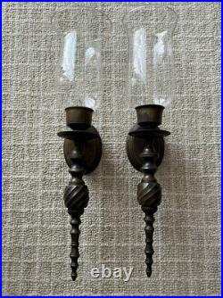 Pair Vintage Brass Candle Wall Sconces Clear Globes 19 Solid Brass by Gatco