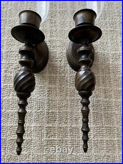 Pair Vintage Brass Candle Wall Sconces Clear Globes 19 Solid Brass by Gatco