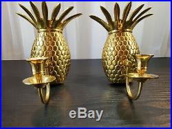 Pair Vintage Brass Pineapple Wall Sconce Candle Holders Wall Art
