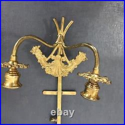 Pair Vintage Brass Plate 2 Arm Candle Holders Candelabra Wall Sconces Granny Cor