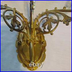 Pair Vintage Brass Wall 3-Arm Candle Holder Candelabra Wall Sconces