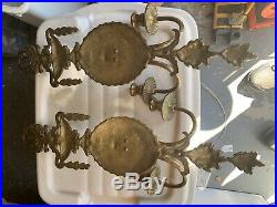 Pair Vintage Brass/bronze Wall Sconces Candle Holders Ornate Approximately 18