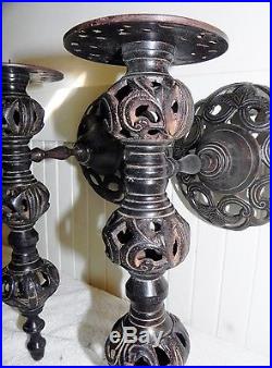 Pair Vintage Cast Iron Pillar Candle Wall Sconces 14 Spanish Mediterranean EUC