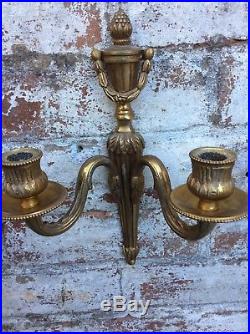 Pair Vintage Double French Empire Brass Bronze Wall Candle Holder Sconce Rococo