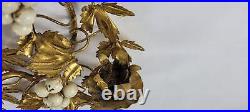 Pair Vintage Gold Gilt Metal Wall sconce candle holders white grapes Italian