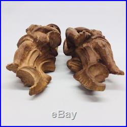 Pair Vintage Hand Carved Wood Wall Angel Cherub Putto Boy 12 Candle Holders