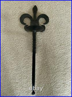 Pair Vintage Hand Forged Wrought Iron Fleur-de-lis Wall Sconce Candle Holders