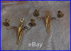 Pair Vintage Heavy EB Brass Signed Wall Sconces Double Candle Holders NICE