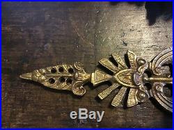Pair Vintage Heavy Ornate Gold/ Brass Tone 3 Arm Wall Candle Sconces Eagle