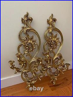 Pair Vintage Mid Century Syroco 5 Candle 35 Wall Sconce Gold Plastic