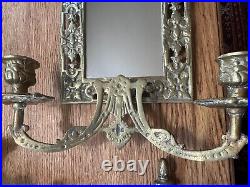 Pair Vintage Neoclassical Style Mirror Candle Wall Sconces Cast Metal Koi Fish