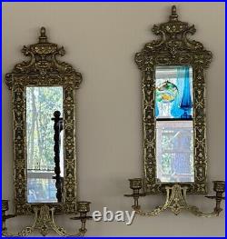 Pair Vintage Neoclassical Style Mirror Candle Wall Sconces Cast Metal Koi Fish