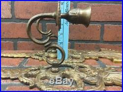 Pair Vintage Victorian Bronze Brass Candle Holders Wall Sconces 16+ inches