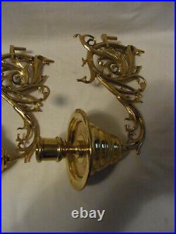 Pair Wall Candle Holder Brass Antique German #UEBN