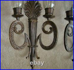 Pair Wall Sconces Candle Holders Metal Glass Shades