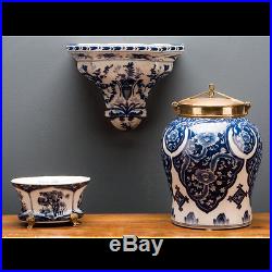 Pair Wall Shelf Display Corbel Bracket Sconce Antiqued Blue/White Porcelain