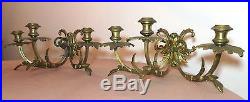 Pair antique ornate victorian gilt bronze wall candle holder fixtures brass