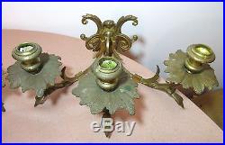 Pair antique ornate victorian gilt bronze wall candle holder fixtures brass