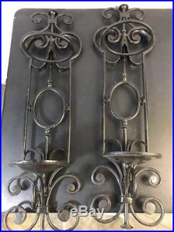 Pair black wrought iron wall sconces candle holders Big & Heavy