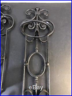 Pair black wrought iron wall sconces candle holders Big & Heavy