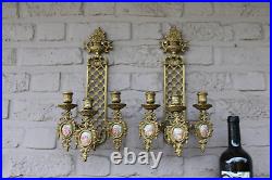 Pair bronze limoges porcelan fragonard medaillons wall candle holders sconces