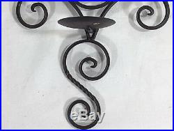 Pair cast iron candle holders wall sconces brown scroll design 16 x 11 wall art